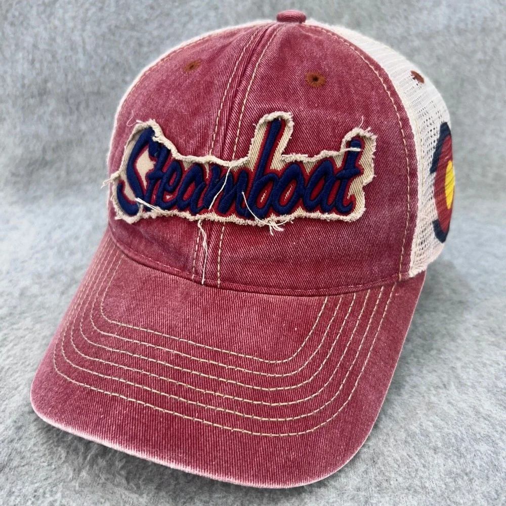 Steamboat Mens Red Legacy Trucker Hat Colorado Flag Snapback OSFM